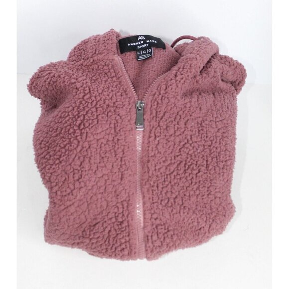 Andrew Marc New York Dark Mauve Sherpa Teddy Zip Up Hoodie Jacket Womens L - Picture 9 of 9